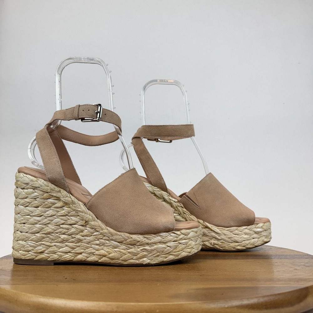 New NWOB Womens Marc Fisher LTD Nelly Pink Suede Woven Wedge Sandals Size 10 M